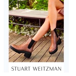 Stuart Weitzman Nora Croc Embossed Chelsea Boots